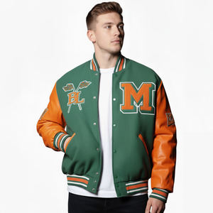 Blouson universitaire pour homme 100 % laine de qualité supérieure, style urbain, col montant, motif uni, teinture unie sur le devant - Product Image 1