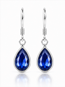 Blue Sapphire Teardrop Sterling <b>Silver</b> Drop <b>Earrings</b> | 925 <b>Silver</b> Pear Shape <b>Dangle</b> <b>Earrings</b> | September Birthstone Gemstone Jew - Product Image 1