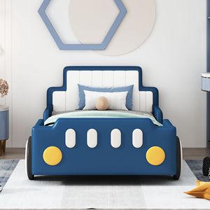 Letto a piattaforma a forma di auto da corsa blu, misura twin, con ruote - Mobili divertenti per bambini - Product Image 2