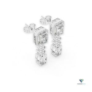 Boucles d'oreilles pendantes en or blanc 3,03 carats avec émeraude et diamant ovale cultivé en laboratoire, en or massif 18 carats - Product Image 3