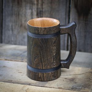 Taza de Cerveza de Madera HASAN CRAFT con Bandas Metálicas, Estilo Moderno, Asa Hecha a Mano, Reutilizable, Accesorio para el Hogar y Bar - Product Image 3