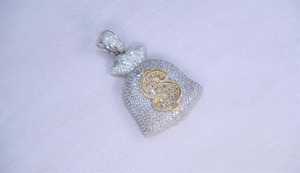 Colgante de Bolsa de Dinero con Diamantes, Plata 925 con Baño de Rodio, Microincrustaciones, Diseño de Lujo, Unisex, para Uso Diario - Product Image 3
