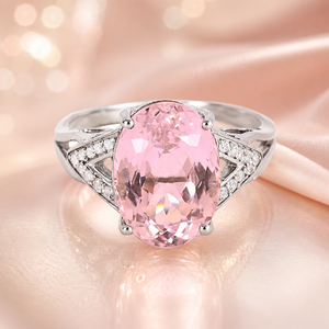 Anillo Ovalado de Plata 925 Hecho a Mano con Acabado en Rodio y Morganita Rosa para Mujer, Joyería de Moda - Product Image 3