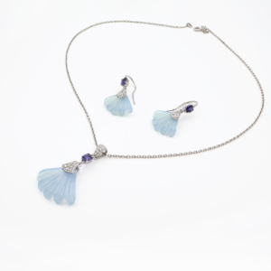 Ensemble pendentif et boucles d'oreilles en argent sterling 925 avec onyx bleu océan et iolite naturelle, plaqué rhodium, bijoux fins OEM ODM - Product Image 2