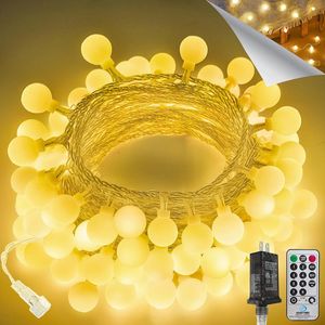 Luci a stringa a globo collegabili da 43FT con 100 LED, 8 modalità, luce bianca calda, luci di Natale con spina e telecomando, luci fatate da appendere - Product Image 1
