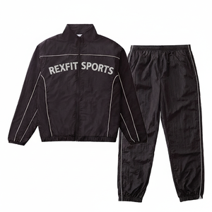 Ensemble de survêtement coupe-vent en nylon personnalisé Rexfit Sports pour hommes, avec fermeture éclair intégrale et éléments réfléchissants - Product Image 1