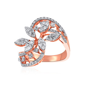 Bague Diamant Glamour Feuillage Luxe en Or Rose 18K, Bague Florale Feuillage Diamant pour Femme, Bague Statement Élégante Inspirée de la Nature - Product Image 1