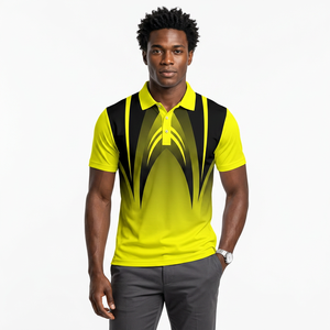 <b>Men's</b> Short Sleeve Polo Shirt Geometric Print Yellow Black Quick Dry Knitted Polyester Sporty Regular Fit - Product Image 3