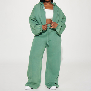 Custom Logo Women's Casual Fitness Clothing 2pcs Workout <b>Set</b> Breathable Pleated Yoga Eco-Friendly Gym Hoodie & Sweatpants <b>Sets</b> - Product Image 1