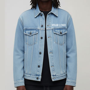 Top Trending Cotton <b>Jean</b> Denim Jacket For Mens Fashion Plus Size Custom Pockets Button Up Denim Men's Jackets Light Blue Color - Product Image 1