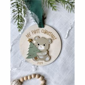 Adornos Navideños de Madera Cortados con Láser, Renos y Copos de Nieve, Etiquetas Colgantes de Madera, Manualidades DIY, Decoración para Árbol de Navidad, Suministros al por Mayor - Product Image 3