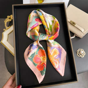 Customizable Hand Drawn Digital Print <b>Floral</b> Animal Bows Solid Silk Square <b>Scarf</b> Women Fashion Multifunctional Spring Summer - Product Image 5