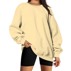 Women Oversized Solid Color Drop-Shoulder Sweatshirt Long Sleeve O-Neck Knitted Cotton Breathable Winter Wear - Product Image 3