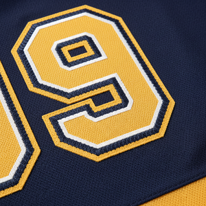 Maillot de hockey sur glace pour homme, bleu marine et jaune, avec logo brodé en twill, manches longues, respirant, coupe classique - Product Image 5