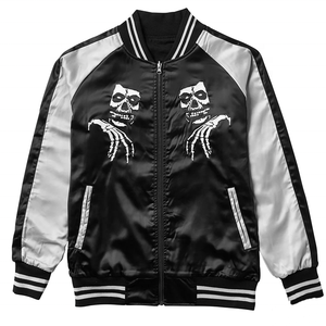 2024 Trending High Reversible Printed Satin Bomber Jacket Bordado Street Style Varsity Jacket Stand Hood Light Winter - Product Image 3