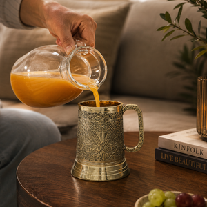 Chope à bière artisanale en laiton |   Tasse en métal gravée vintage pour décoration de bar, vaisselle de fête, présentation à domicile, collection de cadeaux - Product Image 2