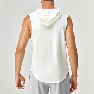 Men's Hooded Tank Top Crack Print Washed Knitted Sleeveless Vest With Pockets Breathable Casual Workout Wear - Product Image 5