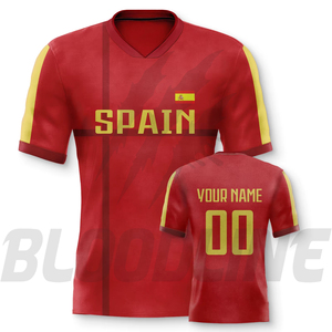 เสื้อฟุตบอลทีมชาติสเปน สีแดงเหลือง แบบสั่งทำพิเศษ ระบายอากาศได้ดี ผลิตจากโพลีเอสเตอร์ สำหรับผู้ใหญ่ทั้งชายและหญิง  รับผลิตแบบ Sublimation Print พร้อมบริการ OEM - Product Image 3