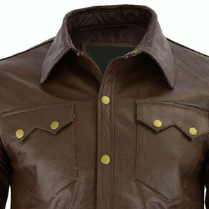Camisa de cuero de nuevo estilo para hombre, personalizada, de manga larga, informal, con cuello alto, de alta calidad. - Product Image 6