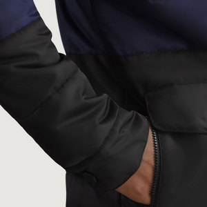 Blouson matelassé homme bleu marine et noir à blocs de couleur, coupe-vent, épais et isolé, style décontracté, col montant, bouton unique - Product Image 5