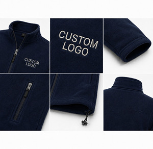Men's Navy <b>Fleece</b> <b>Jacket</b> Full Zip Stand Collar Embroidery Front Custom Knitted 100% Polyester Cotton <b>Lining</b> Warm Casual Winter - Product Image 5