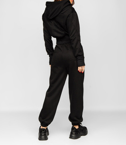 Conjunto Deportivo con Capucha para Mujer, Color Negro, Estilo Casual, Pantalones Jogger, Manga Larga, Cintura Elástica, Corte Holgado, Ropa de Otoño, 100% Algodón - Product Image 5