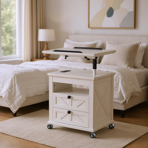 Lockable Wheel <b>Nightstand</b> with Multiple Storage Drawers and USB Port for Living Room Use - Product Image 2