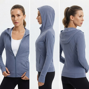 Women's Yoga Wear Hooded <b>Jacket</b> 100% Polyester Slim Fit Full Zipper Gym Workout Top <b>Ladies</b> Lightweight Training Zipper Hoodie - Product Image 5