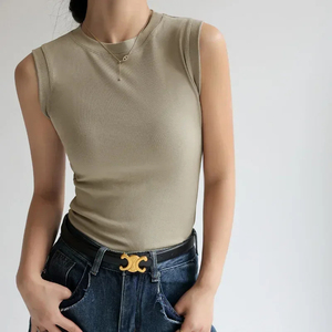 Débardeur Camisole Femme Écologique en Coton Biologique à Séchage Rapide, Très Extensible, Col Rond, Respirant, Couleur Unie, Style Streetwear - Product Image 2