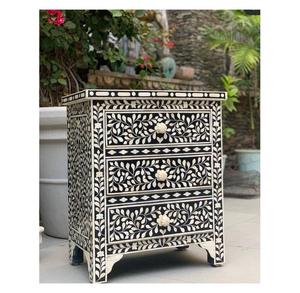 Table à tiroirs en os incrusté de la marque ILAHI, design moderne, détails en agate, rangement à trois niveaux, meuble portable pour la maison - Product Image 5