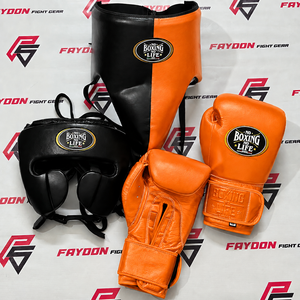 Ensemble de boxe personnalisé couleur Orange et Noir, le plus vendu, avec protection de l'aine et de la tête pour le combat, collection « No Boxing No Life » - Product Image 1