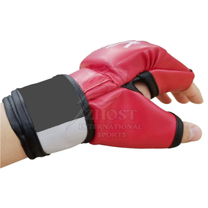 Guantes de Entrenamiento MMA ZHOST Rojos, Medios Dedos, Transpirables, de PU Ligero, Antideslizantes, con Correa Ajustable para la Muñeca y Cierre de Gancho y Bucle para Boxeo - Product Image 3