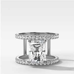 Radiant Diamond <b>Engagement</b> <b>Rings</b> 3Ctw Double Row Gap Pave Set Lab Grown Solitaire <b>Unique</b> Wedding Fine Jewelry 14K 18K Solid Gold - Product Image 5