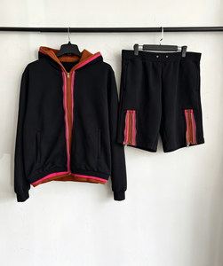 Conjunto Deportivo de 2 Piezas para Hombre con Capucha, Cierre Completo con Cremallera, Ribete en Color Contrastante, Transpirable, Agradable al Tacto, Corte Holgado, Duradero, ODM OEM - Product Image 4