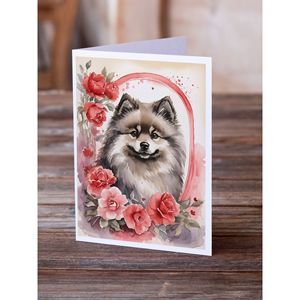 Whimsical A7 Tamaño 5x7 Keeshond Valentine Roses Tarjetas de notas en blanco Paquete de 8 con sobres Tarjetas de felicitación - Product Image 2