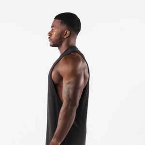 <b>Men's</b> Plus Size Solid Color Silk Screen Printed Sleeveless Tank Top O-Neck Knitted Casual Wear Black 100% Cotton Eco-friendly - Product Image 4