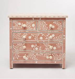 Bone inlay rose pink Chest of 5 Drawer - Product Image 1