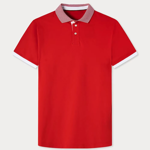 Polo de Manga Corta para Hombre, Color Rojo Sólido, Estilo Casual, Tejido Piqué, con Cuello - Product Image 2