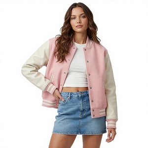 Chaqueta Varsity Corta BROTHERS BOND INDUSTRY para Mujer, Estilo Bomber Casual de Escuela Secundaria, Chaqueta de Béisbol de Invierno con Estampado Moderno Doble - Product Image 3