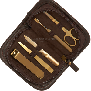 Kit de Manicura Metálico Premium 5 en 1 con Cortaúñas, Tijeras y Herramientas en Estuche de Cuero Portátil para Adultos - Product Image 6