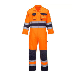 Combinaison de travail unisexe marron Econex Sports avec bandes réfléchissantes, en coton, uniforme de sécurité, design haute visibilité CE/EU - Product Image 1