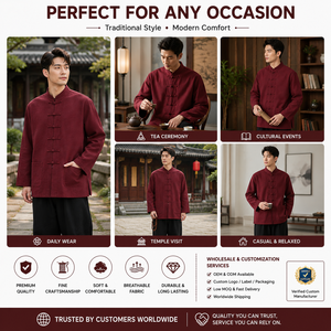 เสื้อแจ็คเก็ตจีนโบราณแบบดั้งเดิมสำหรับผู้ชาย ปกจีน กระดุมแบบกบ แขนยาว สวมใส่สบายๆ สไตล์วัฒนธรรม รับผลิตแบบ OEM แบรนด์ส่วนตัว - Product Image 5