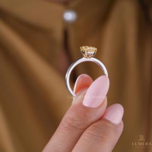 1.09CT Designer Fancy Yellow Cushion Shape Lab Diamond Wedding <b>Ring</b> with Classic <b>Plain</b> Gold Band - Product Image 6
