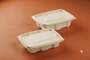 Conteneur alimentaire rectangulaire en bagasse naturelle de qualité restaurant, étanche, 750 ml - Product Image 4
