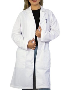 Bata de laboratorio larga blanca unisex, uniforme de algodón y poliéster para médicos, enfermeras y personal de hospitales, para hombres y mujeres. - Product Image 1