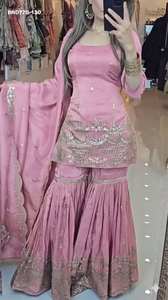 Conjunto de Sharara, Top y Dupatta de Seda con Bordado de Aspecto Magnífico y Color Impresionante - Sin Bordes y con Diseño Elegante - Compra en Línea en India - Product Image 3