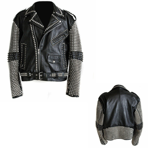 Blousons en cuir véritable cloutés respirants à col montant pour hommes, collection hiver 2026, personnalisables avec logo, style décontracté motard, vente en gros - Product Image 4