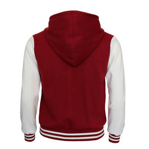 Chaqueta Varsity Premium para Hombre |   Chaqueta Bomber Letterman con Forro Polar de Lona, Impermeable, Color Granate, Borgoña, Blanco Hielo, Mangas en Contraste - Product Image 3