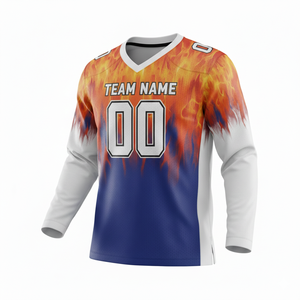 Maillot de football américain personnalisé unisexe pour adultes, manches longues, respirant, anti-UV, anti-bactérien, séchage rapide, grande taille, col en V, 100% coton - Product Image 3