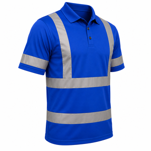 Camiseta Polo de Seguridad Reflectante Azul de Alta Visibilidad para Hombre, Manga Corta, Uniforme de Trabajo para Todas las Temporadas, Uso en Guardia, Material de Poliéster - Product Image 3